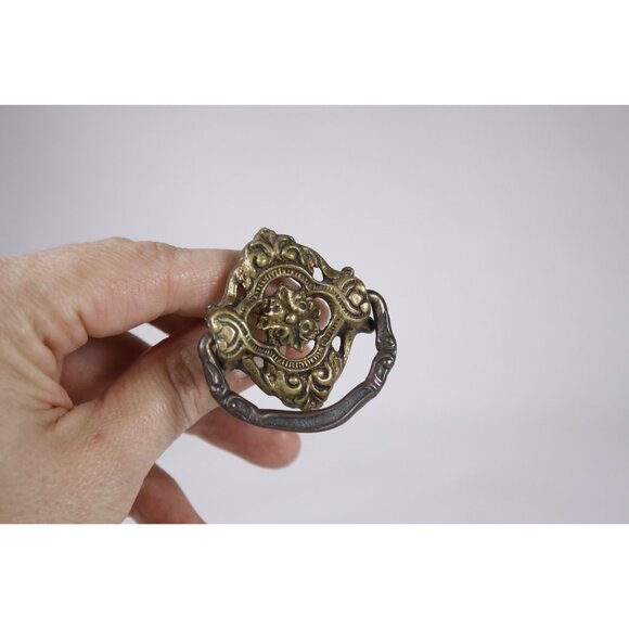 Antique cast brass drawer pulls with drop handle, vintage salvaged hardware, - Picture 3 of 8